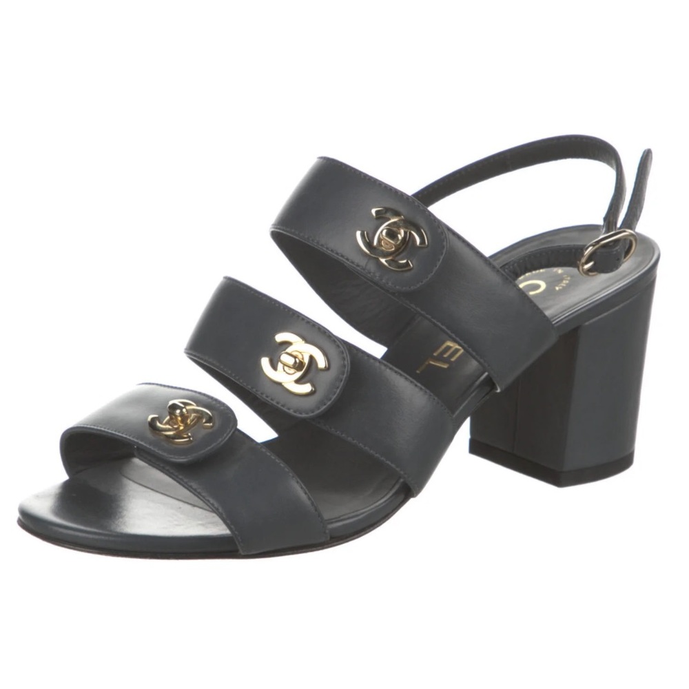 CHANEL Black Sandals with Silver Accents - Picture 2 of 10